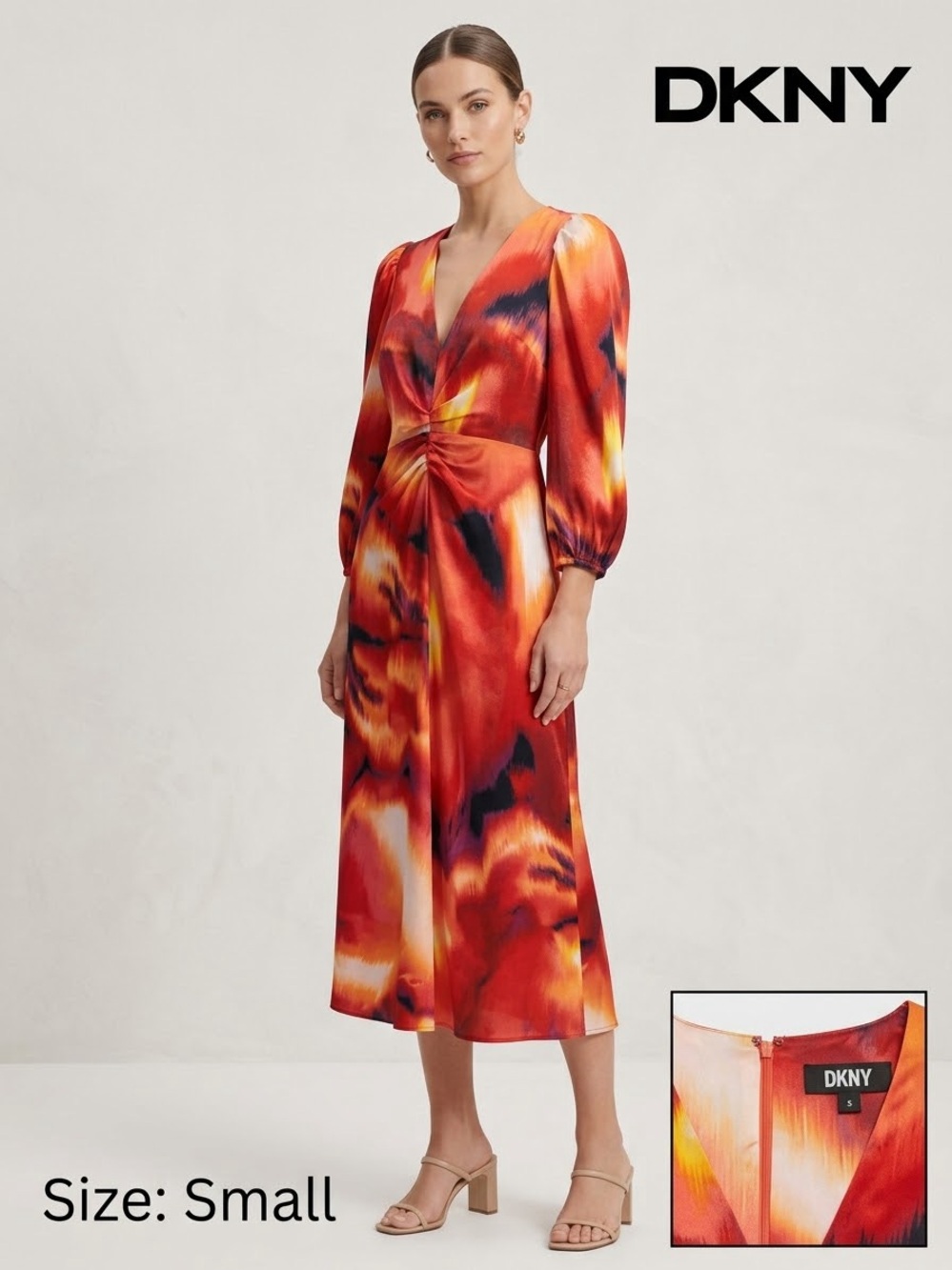 DKNY red orange and black dress size small